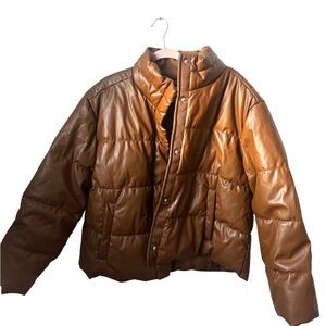 NWT GAP Women’s XL Carmel Brown Faux Leather Quilted Puffer Jacket Coat